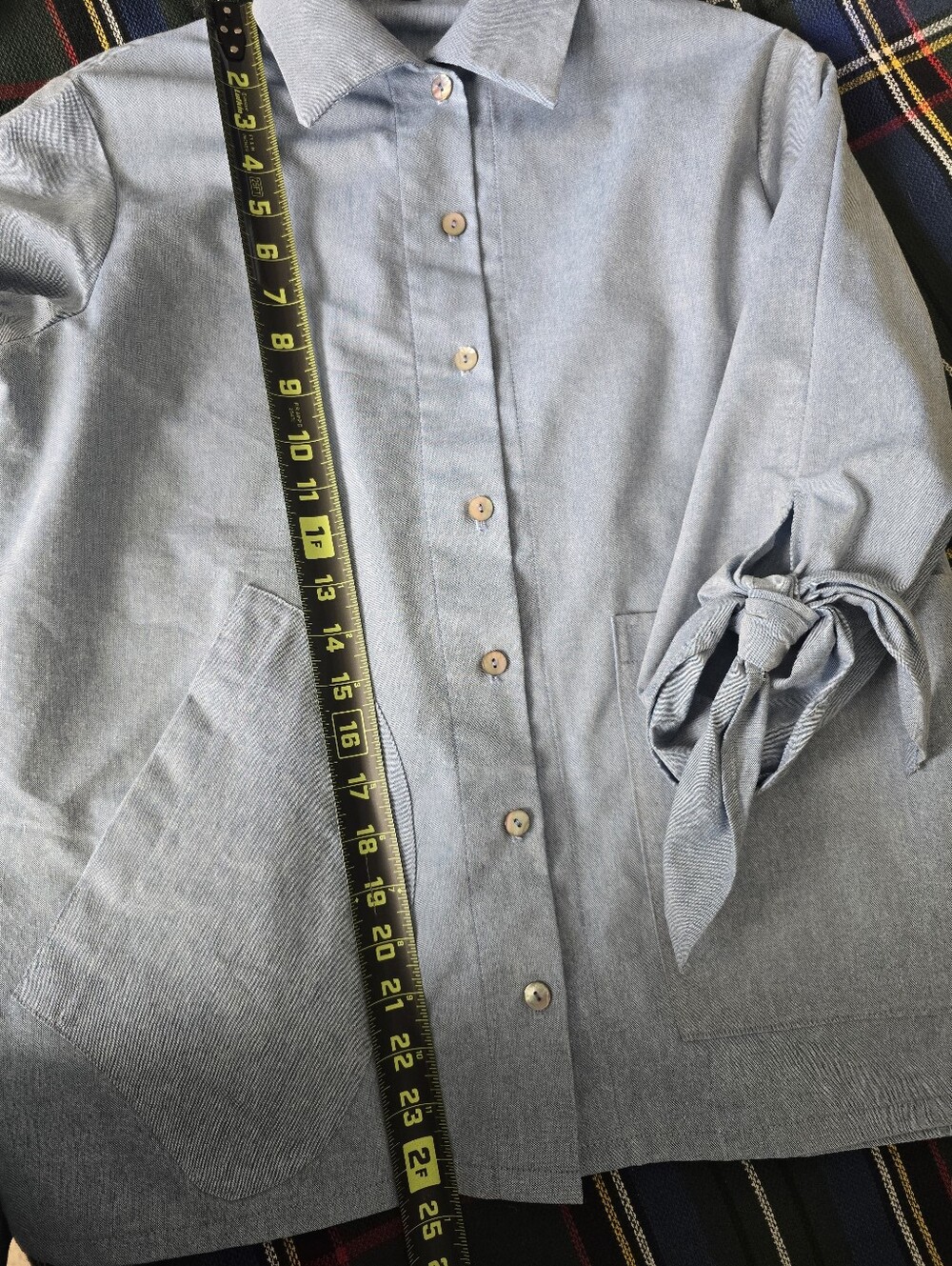 Vitamin Light Blue Minimilist Cotton Button Down Tie Sleeve Shirt Top M - Picture 6 of 9